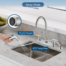 Cinwiny Kitchen Faucet,8 Inch Centerset Kitchen Faucet with Side Sprayer Dual Handle Kitchen Sink Faucets High Arc 360 Degree Rotating Spout with Supply Lines,Polished Chrome