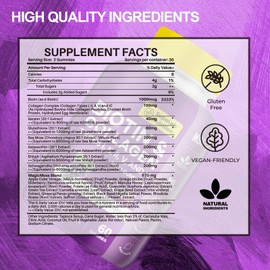 MEGNETA Beauty Gummies with Collagen, Glutathione, Astaxanthin for Hair, Skin, Bone, and Nails, Suitable for Men and Women, Grape Flavor, 60 Gummies