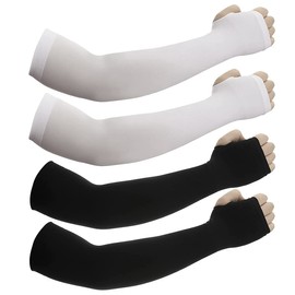 JUSDIQIR Mangas de protección solar con agujeros para el pulgar para hombres y mujeres, cubierta de compresión de enfriamiento UV para brazos, manga deportiva al aire última intervensión, Negro+Blanco, Large