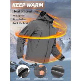 TACVASEN Combat Assault Tactical Military Warm Fleece Concealed Hood Jacket Coat Gray,US XL(fit chest:43"-45")