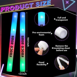 Sumind 24 Pcs Hoco 2025 Foam LED Glow Sticks Bulk, Homecoming Light up Sticks with 3 Modes Colorful Flashing Hoco 2025 Party Favors Glow in The Dark Party Supplies for Homecoming Concert Carnival