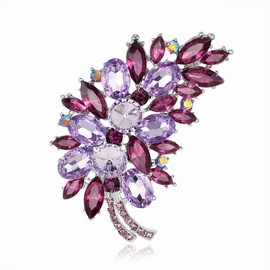 YKEBVPW Vintage Purple Crystal Flower Brooch for Women Large Pin with Gold Tone Extra Floral Elegant Jewelry Clothing Accessories Broach Pins
