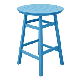 Costaelm Outdoor Bar Table, 42" Counter Height Round Patio Cocktail Bar Table with Umbrella Hole, Bistro Dining Table for Front Porch Deck, Backyard, Garden, Pacific Blue