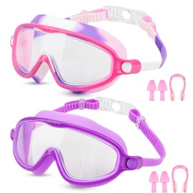 Moseem Swimming goggles for children 3-15, panoramic view, anti-fog, no leaks, swimming goggles, pink and purple