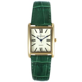 Peugeot Women's 14K Gold Plated Tank Leather Dress Watch with Roman Numerals Dial, Green