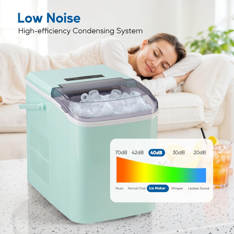 HealSmart Countertop Ice Maker Machine Self-Cleaning with Scoop Basket &