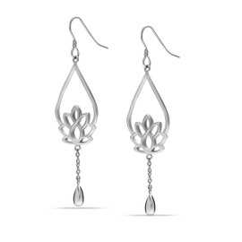 Charmsy 925 Sterling Silver Lotus Flower Dangle Drop Yoga Earrings for Women | Lightweight Hanging Charm Lotus Flower Drop Dangle Earring | Size 70mm