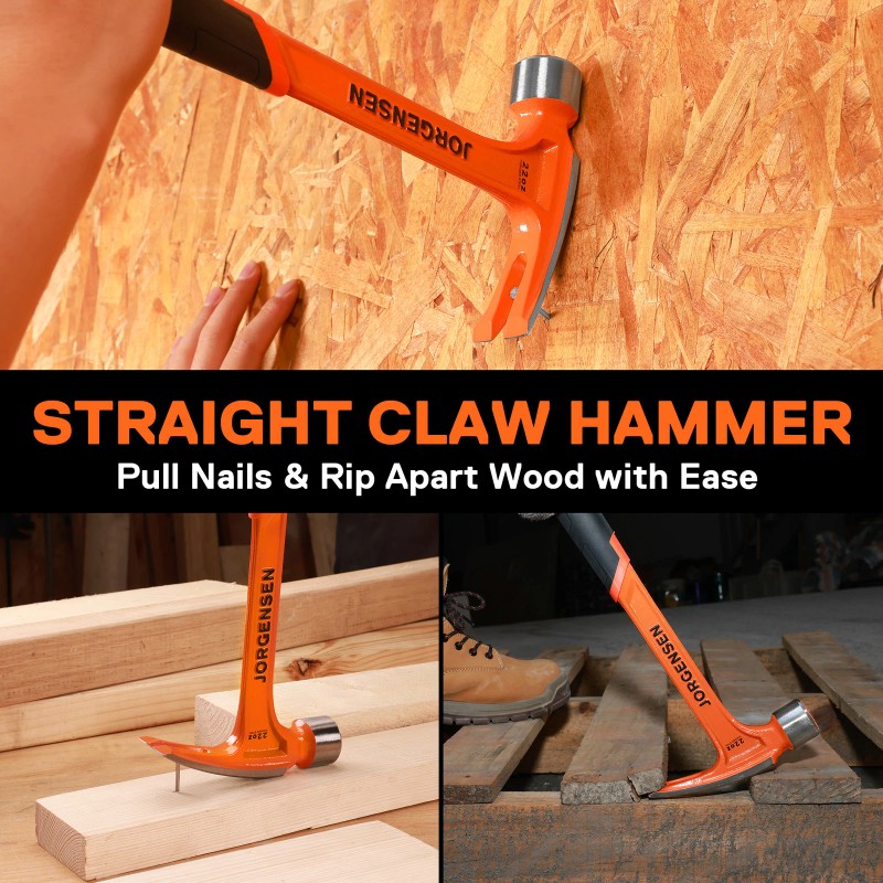 Jorgensen 22 oz Framing Hammer, Straight Claw Hammer with Magnetic