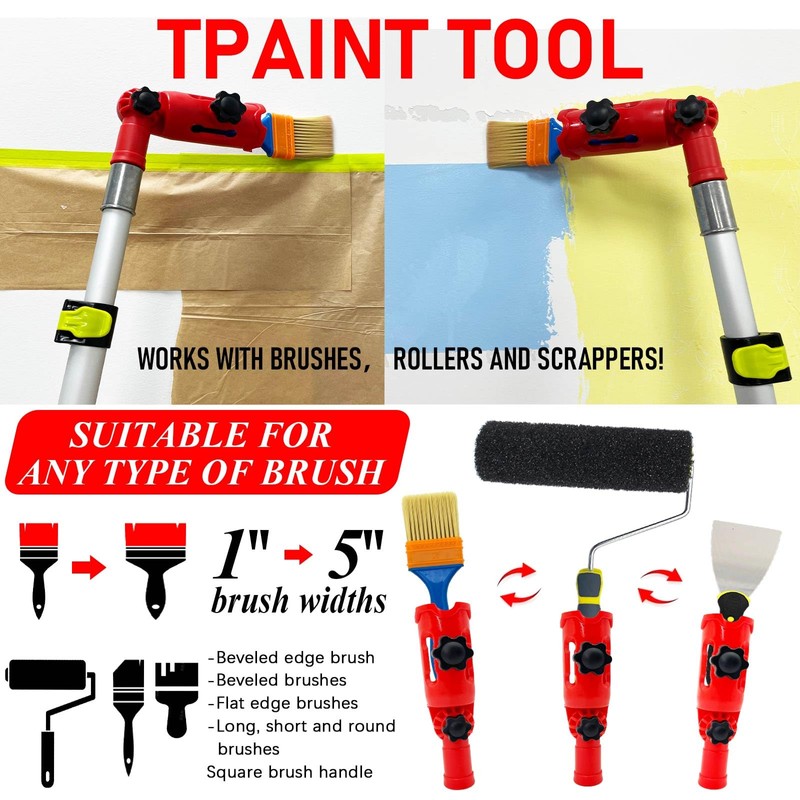 Multi-Angle Paint Brush Extender, Extension Pole Attachment Holder for Paint