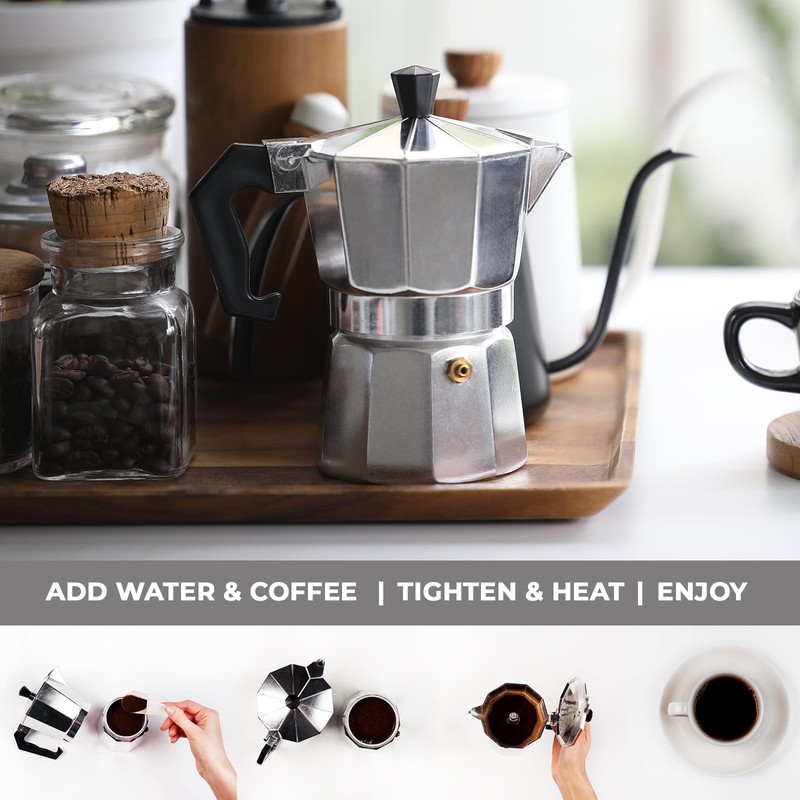 1 Cup Espresso Coffee Maker – Durable Aluminum, Fast Brewing,