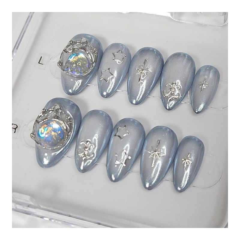Mermaid Star Handmade Nail Tips - Short Almond / 머메이드