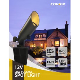 COLOER Mini Size Die-cast Brass Landscape SpotLights Outdoor, 2.5W 12Volt AC/DC Low LED Voltage Spot Light, IP65 Waterproof Light Houses Decorations for Yard, Bronze,2700K Warm White(104B)