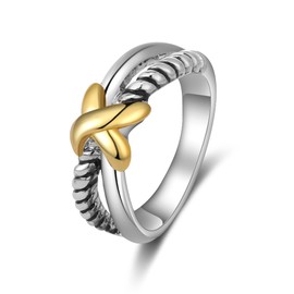 Aprilery Gold and Silver Cross Rings for Women, Fashion Statement Ring X Knot Band Chunky Twisted Cable Wire Ring Jewelry Gifts for Her (Cross Knot, 8)