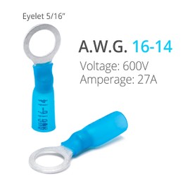Wirefy 130 PCS Heat Shrink Ring Terminals 5/16" - a Resistant Ring Connectors - Eyelet Wire Connectors - Blue 16-14 AWG
