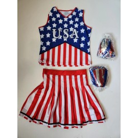 GRAJTCIN Women's USA Cheerleader Costume, Stars & Stripes, L