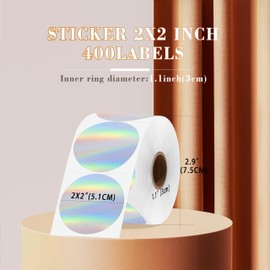 PARLAIM 2 Inch Holographic Sliver Circle Thermal Sticker Printable Round Labels Self-Adhesive Direct Thermal Label Sticker for DIY Logo Design, QR Code, Name Tag, 400 Labels/Roll