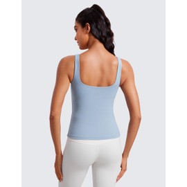 CRZ YOGA Butterluxe Workout Tank Tops for Women U Neck Padded Crop Tops Athletic Camisole Tops with Built in Bra Cambric Blue Small