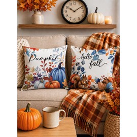Fall Pillow Covers 18x18 Set of 2 Velvet Farmhouse Rustic Throw Pillows Pumpkin Maple Leaves Decorative Cushion Case Couch Fall Decorations for Home Indoor Outdoor (2, Abstract, 18x18)