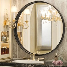 TokeShimi Black Round Mirror 30 Inch Black Circle Wall Mirror Non-Rusting Aluminum Alloy Brushed Matte Metal Frame Round Bathroom Mirror for Modern Minimalist Home Decor