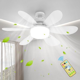 JSXing Ventilador de Enchufe, Ventilador de Techo con Luz 3 Colores 3 Velocidades con Control Remoto, Lampara de Techo Ventilador para Dormitorio, Cocina, Sala de Estar, Balcón, Base E27/E26