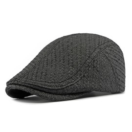 YAMEE Beret Men's Straw Summer Hat, Breathable, Beret Hat, Women's Vintage Leisure Cap, Flat Cap, Men's Adjustable, Newsboy Flat Cap, Unisex for Beach, Holiday, Gardening (55 cm - 59 cm), black