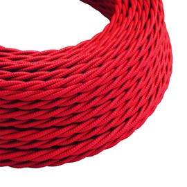 LEDSONE Vintage 1 Meter Italian Braided Twisted Cable Red Fabric Covered 2 Core Antique Electrical Cord Flexible Wire for Lighting Other Appliances DIY Pendant Light Lamps Lighting Projects