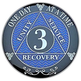 3 Year AA Coin Silver Color Plated-Medallion, Recovery Chip, 12 Step Token, Alcoholics Anonymous Coin