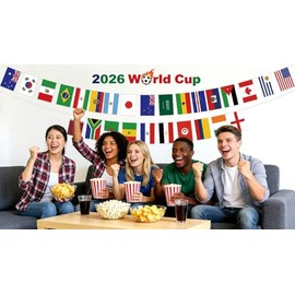 Mofinity Banderines de la Copa Mundial 2026, 32 Banderas - 10 m/33 pies, Banderines de Doble Cara para Decoración de Fiesta de Fútbol de la Copa del M