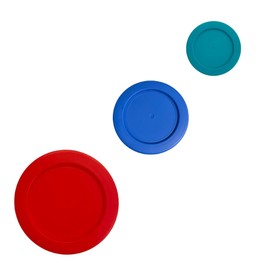 Klare Ware 1, 2 & 4 Cup Replacement Lids/Covers for Pyrex, Anchor Hocking & Klare Ware Storage Bowls (Glass Container Not Included) 3 Pack, Turquoise Blue Red