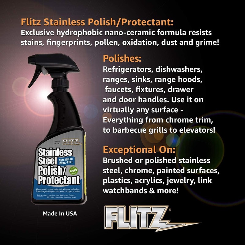 Flitz Stainless Steel Polish Protectant - 16oz Bottle, USA-Made Ceramic
