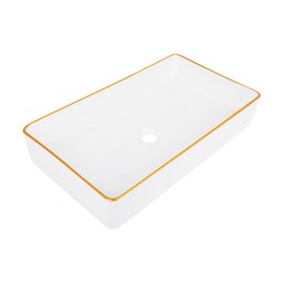 Dollate 24x14 Inch Gold Rim Bathroom Vessel Sink Rectangular Above Countertop Vanity Sink Basin Modern White Porcelain Ceramic Vanity Lavatory Bath Sink Basin