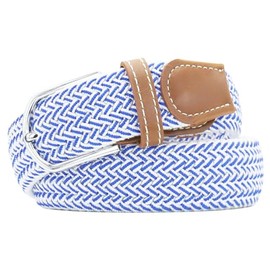 Huyfhksd Multicolored Elastic Woven Golf Belts Casual Braided Stretch Belt for Men and Women, M, White and Blue
