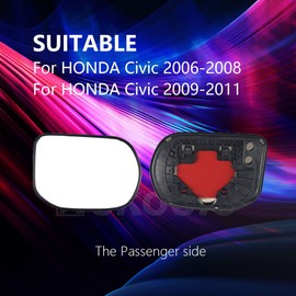 For Honda Civic 2006 07 08 09 10 2011 Mirror Glass Passenger Side | Power-Heated | w/Backing Plate | Convex Glass Type | Sedan | Replacement For 76203SNAA01 | HO1325119