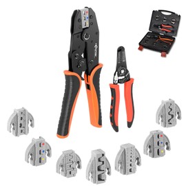 KF CPTEC Ratcheting Crimping Tool Set 9 PCS - Quick-Exchange Jaws for Heat Shrink, Open Barrel, Insulated & Non-Insulated Ferrules, Solar Connectors - Ideal for DIY & Electrical Repairs