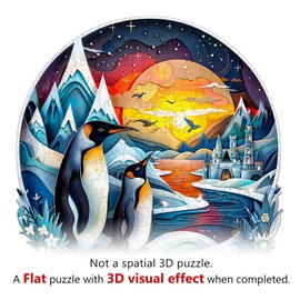 Wooden Puzzles for Adults - Penguin Puzzle, Unique Shape Wooden Jigsaw Puzzles, Paper Sculpture Modern Art, Gift for Family and Friends, Wall Art Home Decor (M-11.4 * 11.4in-200 Pieces)