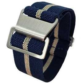 Max French Marine Nationale Elastic Nylon Navy Divers Parachute Watch Straps 20mm 22mm Military Bands (20mm, Blue/Khaki)