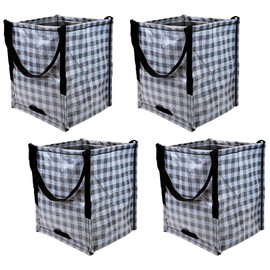 DURASACK Heavy Duty Storage Tote Bag 22-Gallon Rugged Woven Polypropylene Moving Bag, Reusable Self-Standing Design, Holds up to 500 Pounds, Pack of 4, Gingham Gray