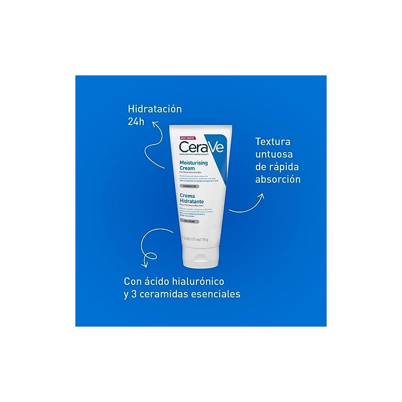 Cerave Crema Hidratante 170gr Hidrante Diario Rostro Cuerpo Piel Seca