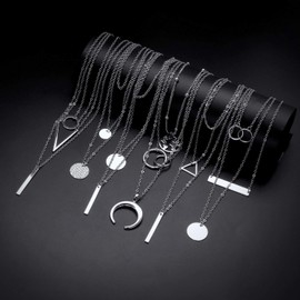 Biokia 6 Pieces Layered Necklaces For Women Long Necklaces Gold Choker Necklaces Map Coin Bar Crescent Moon Necklace Layered Y Pendant Necklace Multilayer
