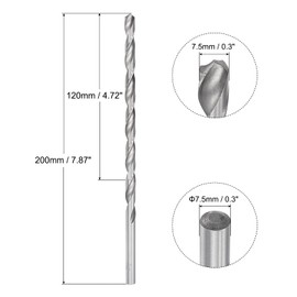 sourcing map 7.5mm Twist Drill Bits, High-Speed Steel Straight Shank Extra Long Drill Bit 200mm Length for Wood Plastic Aluminum