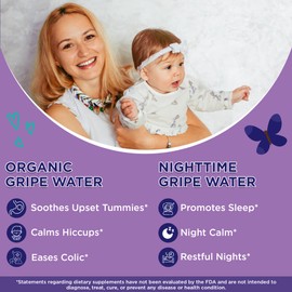 Wellements Wellements Organic Gripe Water for Babies Day & Night Combo Pack (4 Fl Oz) - Infant Gripe Water Newborn Calms Occasional Stomach Discomfort from Baby Gas, Colic, Hiccups & Fussiness - USDA Certified