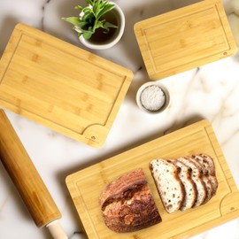 3 Pack Cutting Board Large 15x10x0.5, Medium 12x8x0.5 Small 9x6x0.5 Bamboo Cutting Boards for Kitchen with Juice Groove and Kitchen Chopping Board for Meat Cheese board Heavy Duty Serving Tray