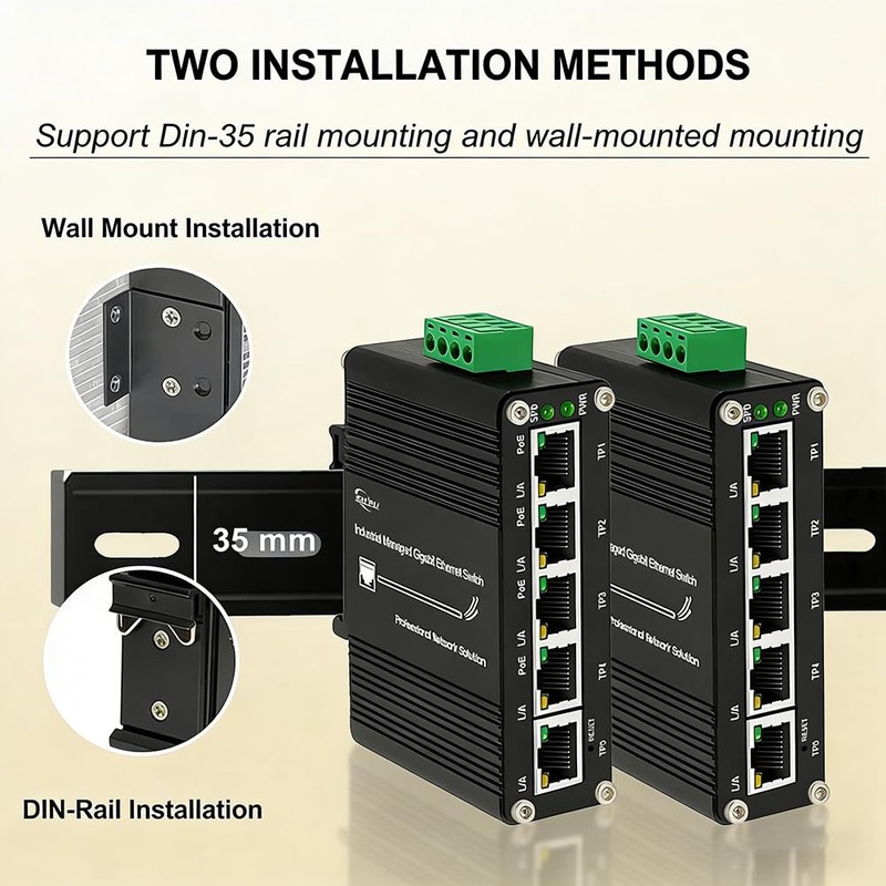 Industrial Managed 5 PoE Gigabit Switch, IEEE 802.3af/at Boost Voltage