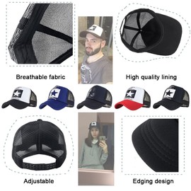Yutdeng Baseball Cap Men Women Baseball Hat Hip Hop Cap Fashionable Baseball Mesh Hats Men's Classic Trucker Cap Summer Sun Hat Stars Snapback Cap Breathable, All black