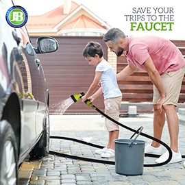 J&B XpandaHose Manguera de jardín expandible de 70 pies – Ultra fuerte 3750D, núcleo de látex de 4 capas, conectores de latón de 3/4 pulgadas, boquilla de 10 patrones y bolsa de almacenamiento, ligera