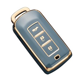 YANMW Key Case Compatible Mitsubishi Delica D5 Outlander PHEV ek Space ek Space Custom Fit Nissan Days Lukes Leather Key Holder TPU Smart Key Cover (Blue)