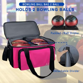 WOLT Bowling Ball Bag 2 Ball, Bowling Bag with Padded Holder- Fits Shoes Up to Mens Size 16 and Accessories