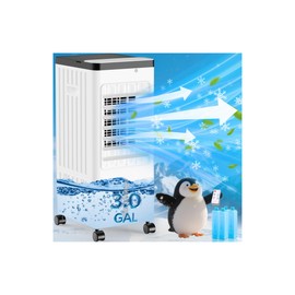 Windowless Portable Air Conditioners, Swamp Cooler with Oscillation, Evaporative Air Cooler with Remote, 7H Timer, Air Cooler Fan with 3Modes&Speeds for Bedroom Indoor Room (White, 9L)