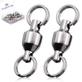 FishTrip Fishing Swivels with Split Rings, 25pcs Ball Bearing Swivel Speed Clips Stainless Quick Change Connector for Saltwater (Size 1)