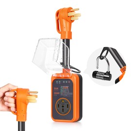 RV Surge Protector 50 Amp, Upgraded 16000 Joules Power Voltage Protector with Waterproof Cover & Anti-Theft Digital Lock, All-in-1 RV Circuit Analyzer with LED Indicators for Camper Trailer, Orange